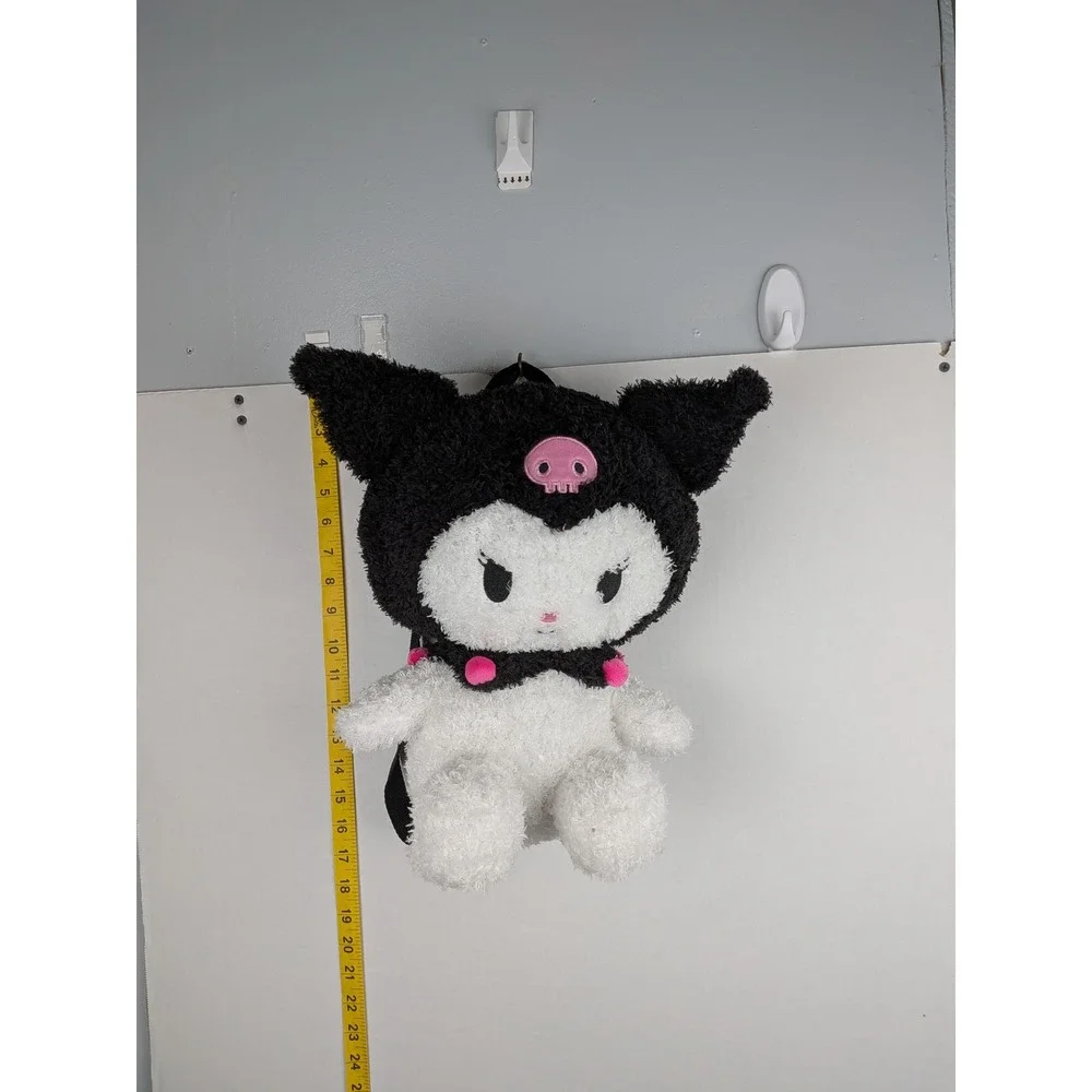 Sanrio Kuromi Plush Backpack Black White Fuzzy Sherpa Character Bag Kids